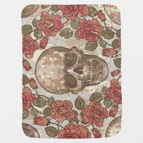 Retro Skulls and Roses Ornament Baby Blanket