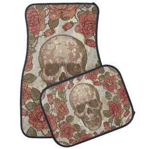 Retro Skulls and Roses Ornament Car Floor Mat