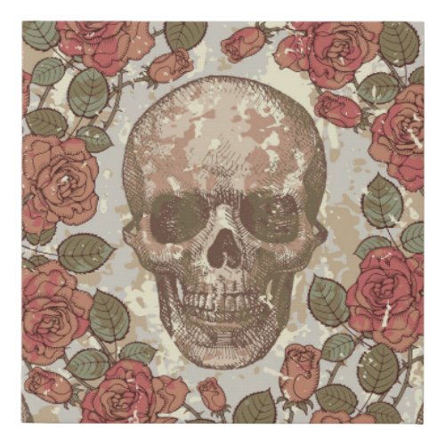 Retro Skulls and Roses Ornament Faux Canvas Print