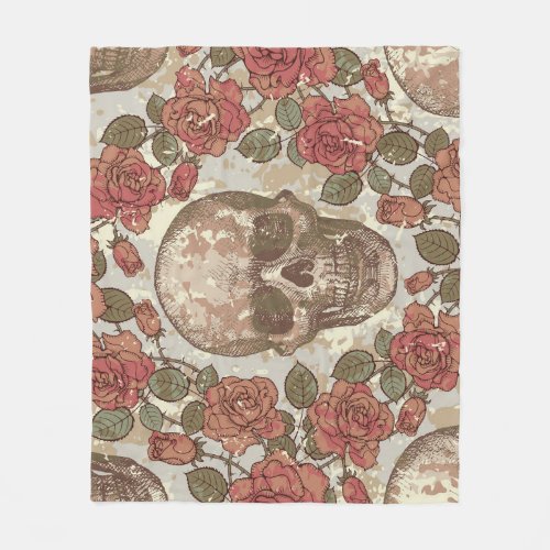 Retro Skulls and Roses Ornament Fleece Blanket