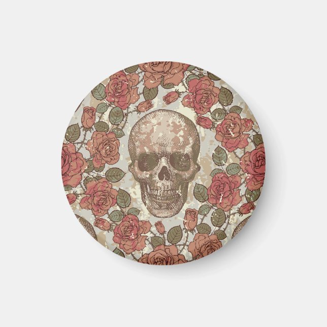 Retro Skulls and Roses Ornament Magnet (Front)