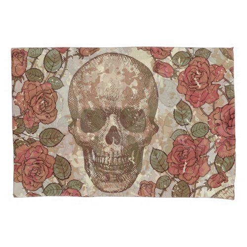 Retro Skulls and Roses Ornament Pillow Case