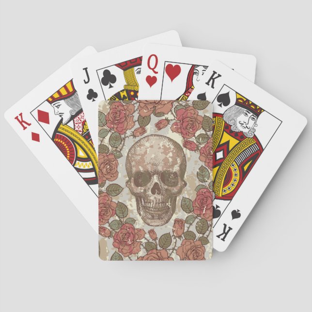 Retro Skulls and Roses Ornament Poker Cards (Back)