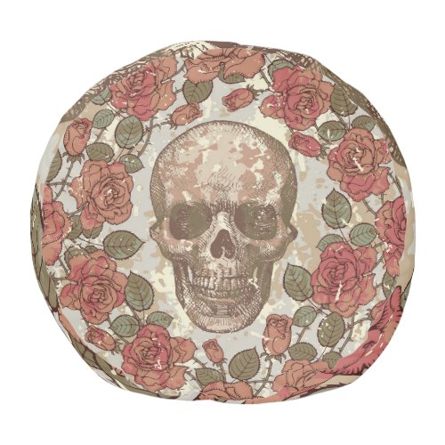 Retro Skulls and Roses Ornament Pouf