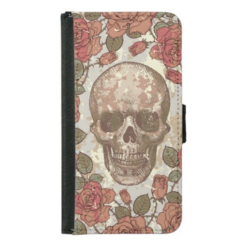 Retro Skulls and Roses Ornament Samsung Galaxy S5 Wallet Case