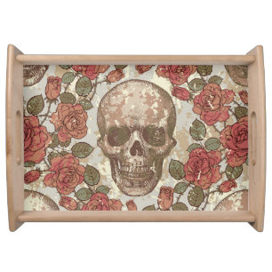 Retro Skulls and Roses Ornament Serving Tray