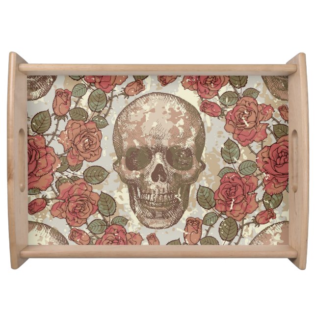 Retro Skulls and Roses Ornament Serving Tray (Front)