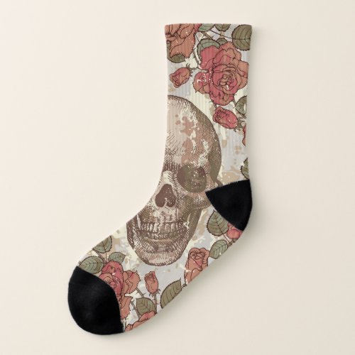 Retro Skulls and Roses Ornament Socks