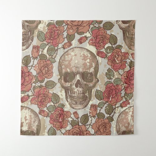 Retro Skulls and Roses Ornament Tapestry