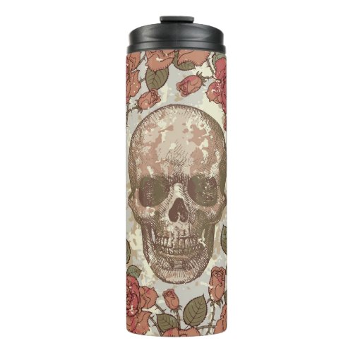 Retro Skulls and Roses Ornament Thermal Tumbler