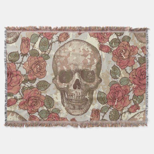 Retro Skulls and Roses Ornament Throw Blanket