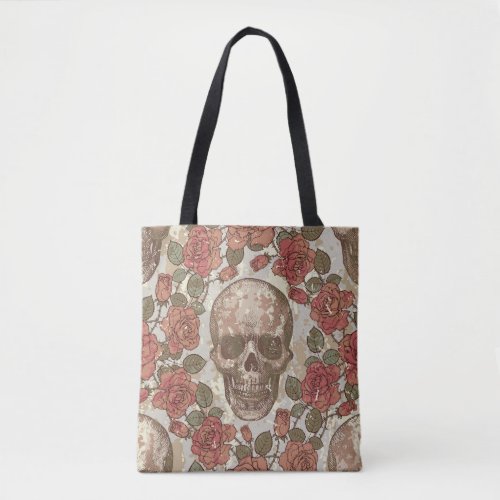 Retro Skulls and Roses Ornament Tote Bag