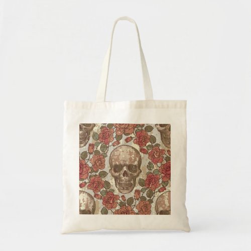 Retro Skulls and Roses Ornament Tote Bag
