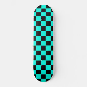 Retro Sky Blue and Black Checker Skateboard Deck