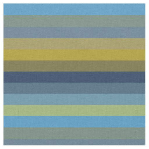 Retro Sky Blue & Ochre Horizontal Stripes  Fabric