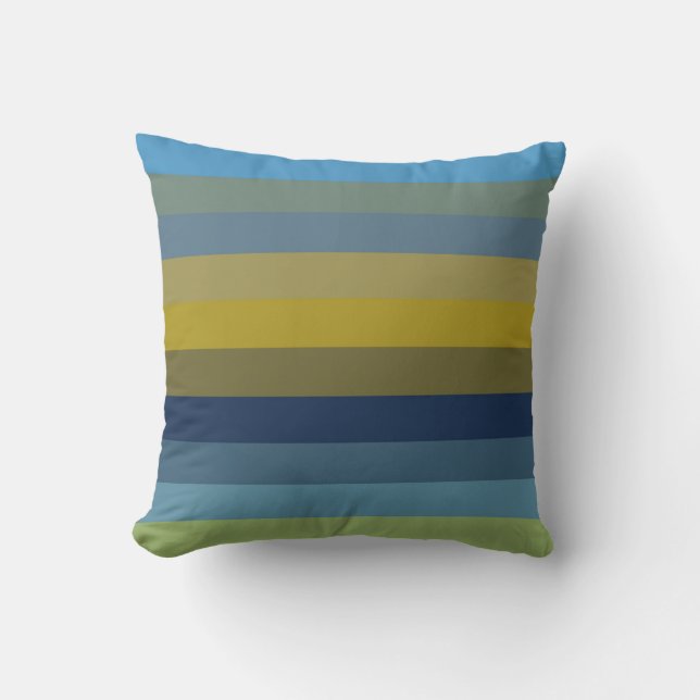 Retro Sky Blue & Ochre Horizontal Stripes  Throw Pillow (Front)