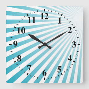 Retro Sky blue Sun Rays Background Square Wall Clock