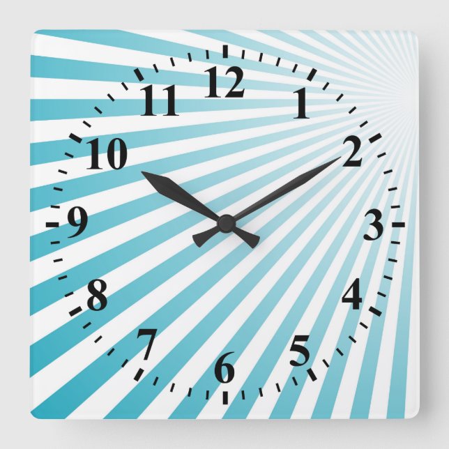 Retro Sky blue Sun Rays Background Square Wall Clock (Front)