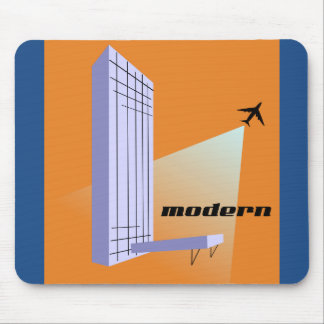 Retro Skyscraper and Airplane Mouse Pad