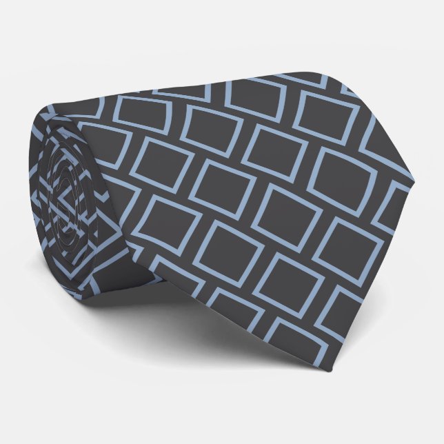 Retro Slate Blue Squares On Dark Gray Neck Tie (Rolled)