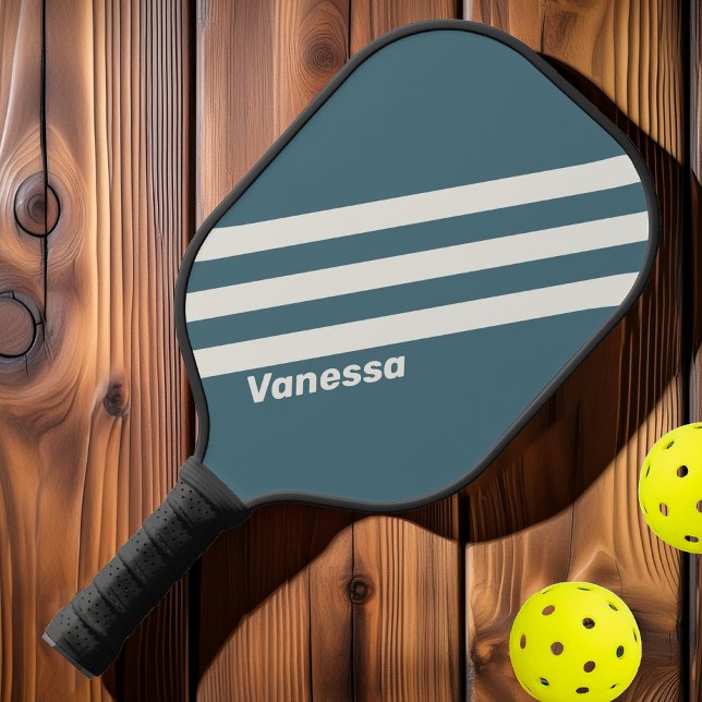 Retro Slate Gray Three Stripes with Name Pickleball Paddle (Creator Uploaded)