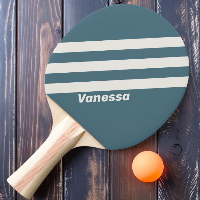 Retro Slate Gray Three Stripes with Name Ping Pong Paddle (Creator Uploaded)