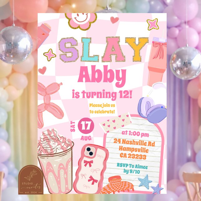 Retro Slay Aesthetic Tween Patch Party Birthday Invitation (Creator Uploaded)