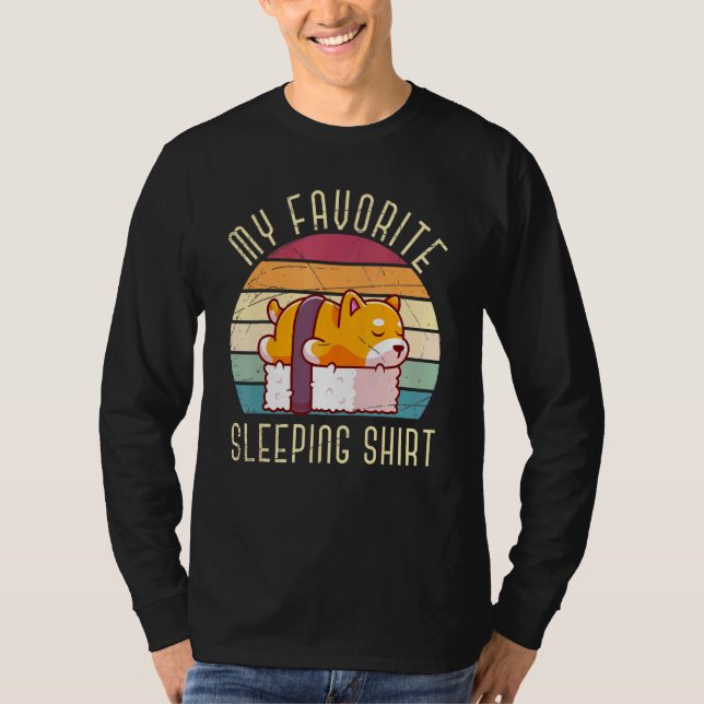 Retro Sleeping Sushi Pet Dog Lazy Animal Late Slee T-Shirt (Front)