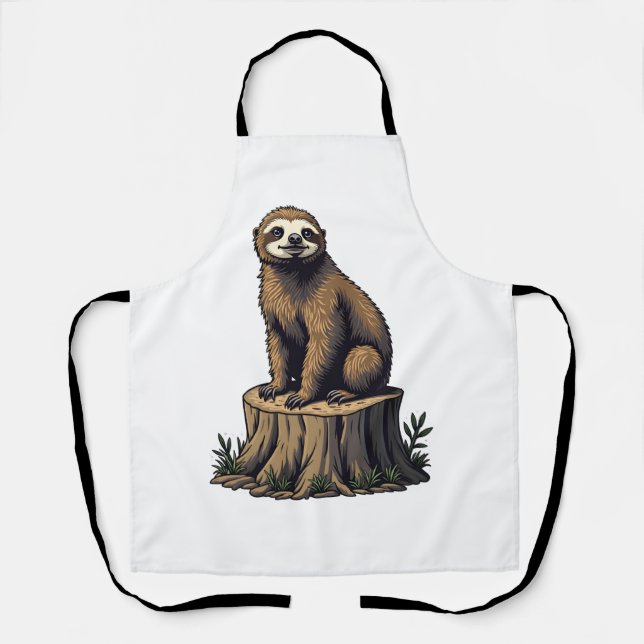 Retro Sloth Engraving Wildlife Shirt (3) Apron (Front)