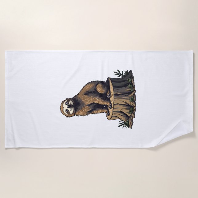 Retro Sloth Engraving Wildlife Shirt (3) Beach Towel (Front)