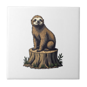 Retro Sloth Engraving Wildlife Shirt (3) Ceramic Tile