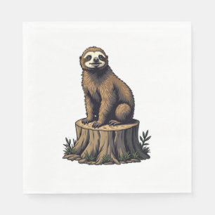 Retro Sloth Engraving Wildlife Shirt (3) Napkins