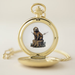 Retro Sloth Engraving Wildlife Shirt (3) Pocket Watch