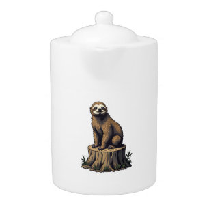 Retro Sloth Engraving Wildlife Shirt (3) Teapot