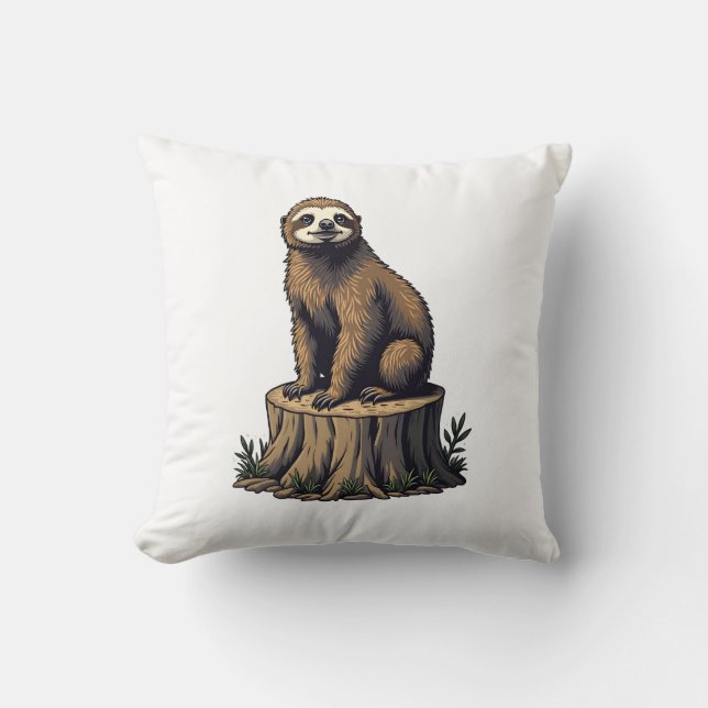 Retro Sloth Engraving Wildlife Shirt (3) Throw Pillow (Front)