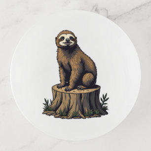 Retro Sloth Engraving Wildlife Shirt (3) Trinket Tray
