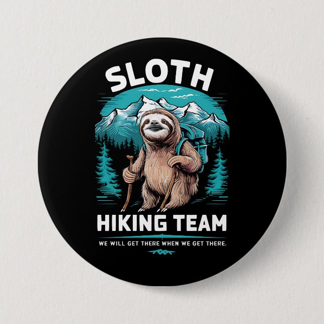 Retro Sloth Hiking Team Vintage Gift Button (Front)