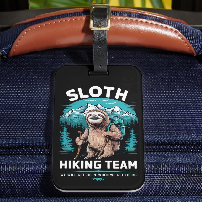 Retro Sloth Hiking Team Vintage Gift Luggage Tag (Front Insitu 2)