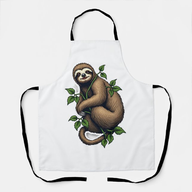 Retro Sloth Line Art Vintage Tee (4) Apron (Front)
