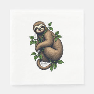Retro Sloth Line Art Vintage Tee (4) Napkins