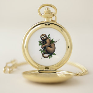 Retro Sloth Line Art Vintage Tee (4) Pocket Watch