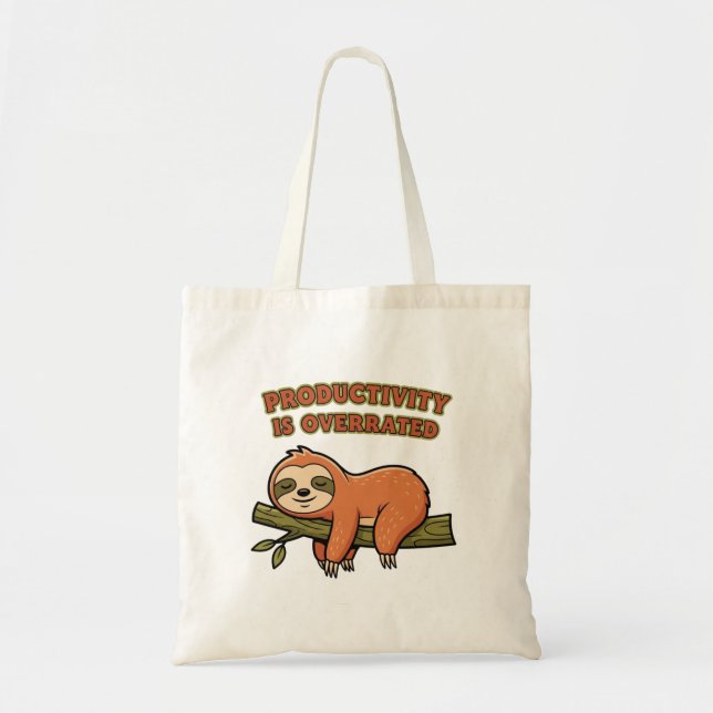 Retro Sloth Slow Living Canvas Tote Bag (Front)