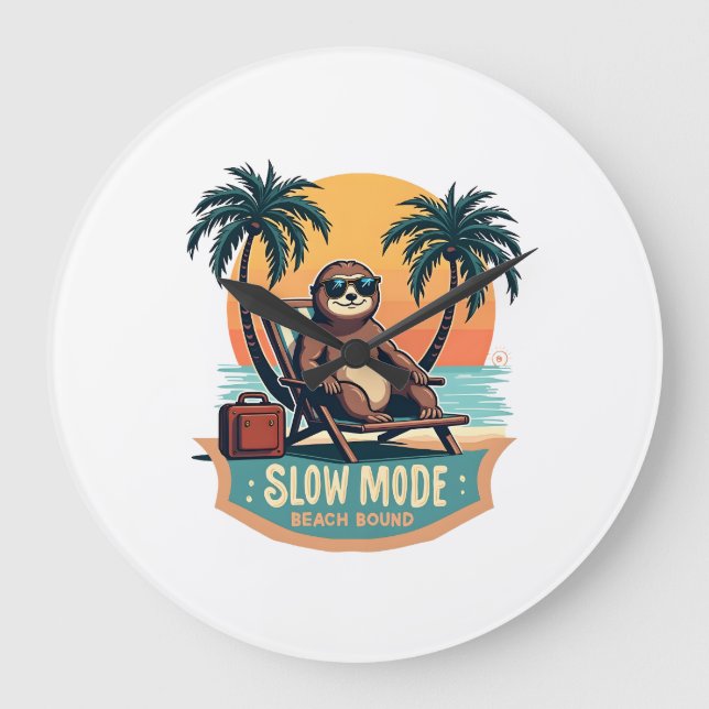 Retro Sloth Vacation Shirt Funny Tropical Relax De Large Clock (Front)