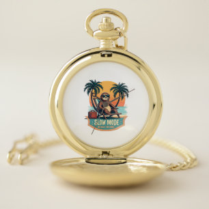 Retro Sloth Vacation Shirt Funny Tropical Relax De Pocket Watch