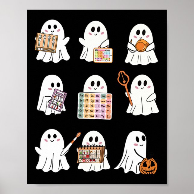 Retro Slp Ghost Halloween Speech Therapy Autumn Fa Poster (Front)