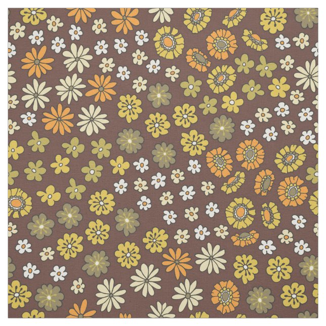 Retro Small Flowers Orange Yellow Brown Pattern Fabric (Swatch)