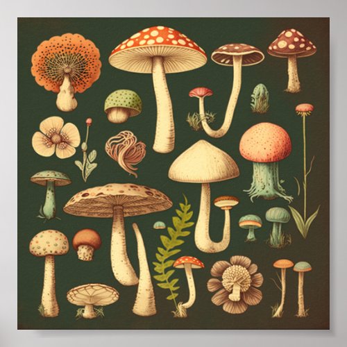 Retro Small Mushrooms Collection 2 Poster