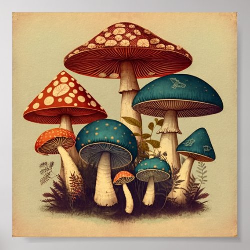 Retro Small Mushrooms Collection 4 Poster