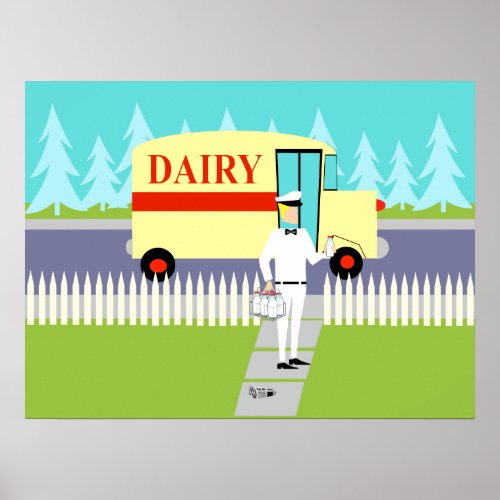 Retro Small Town Milk Man Poster