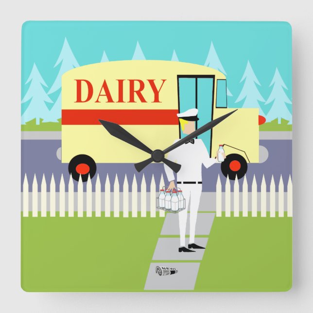 Retro Small Town Milkman Acrylic Wall Clock (Front)